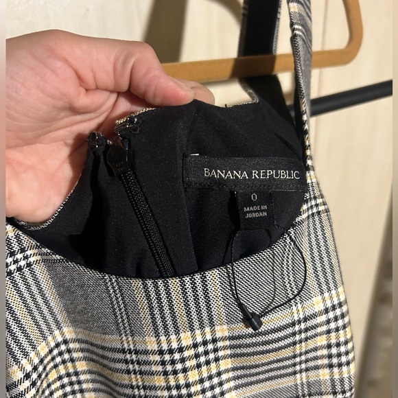 Banana Republic Plaid Mini Dress Black White Yellow Size 0 - Picture 3 of 8